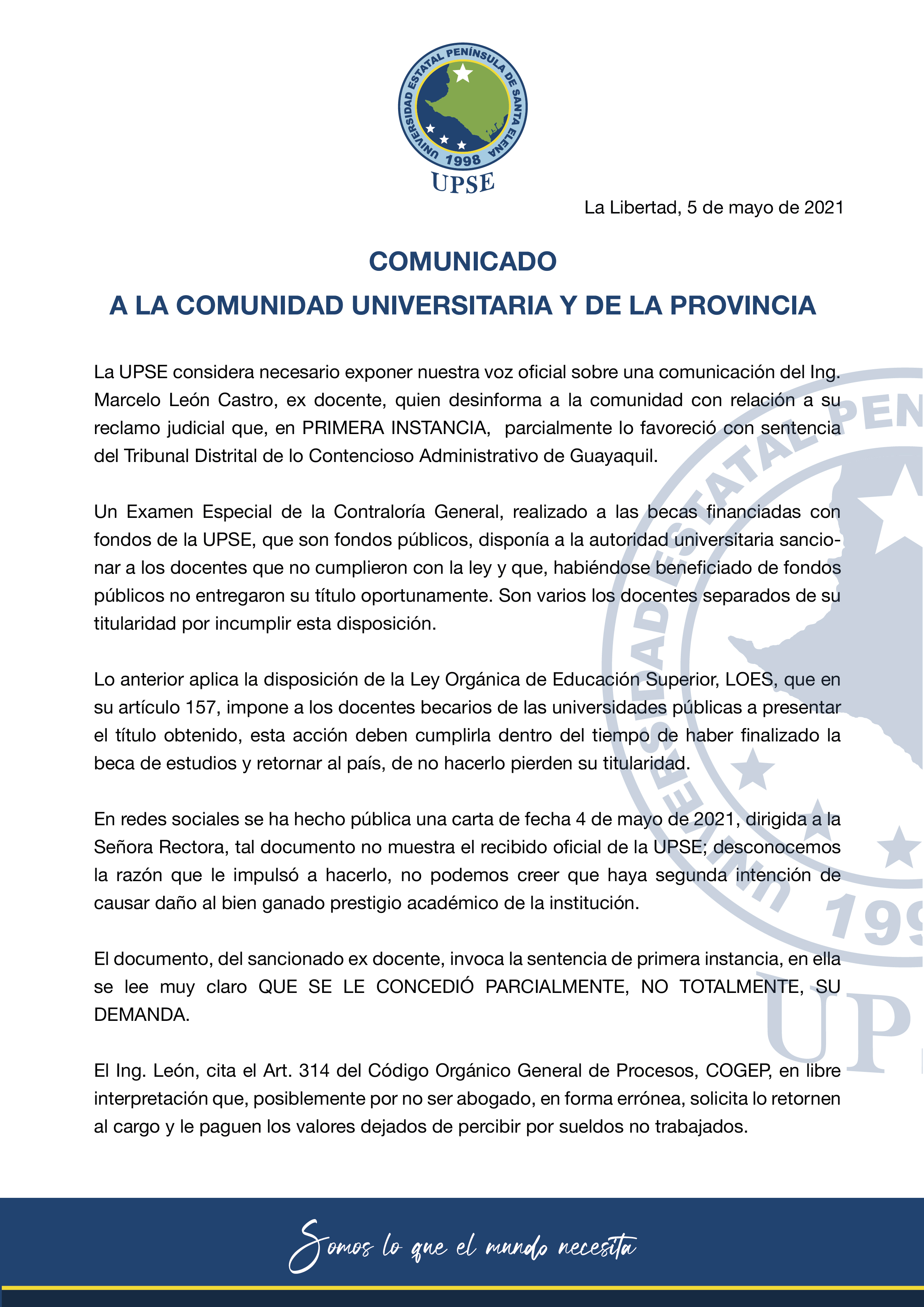 COMUNICADO ex docente de UPSE editado Mesa de trabajo 1 Mesa de trabajo 1